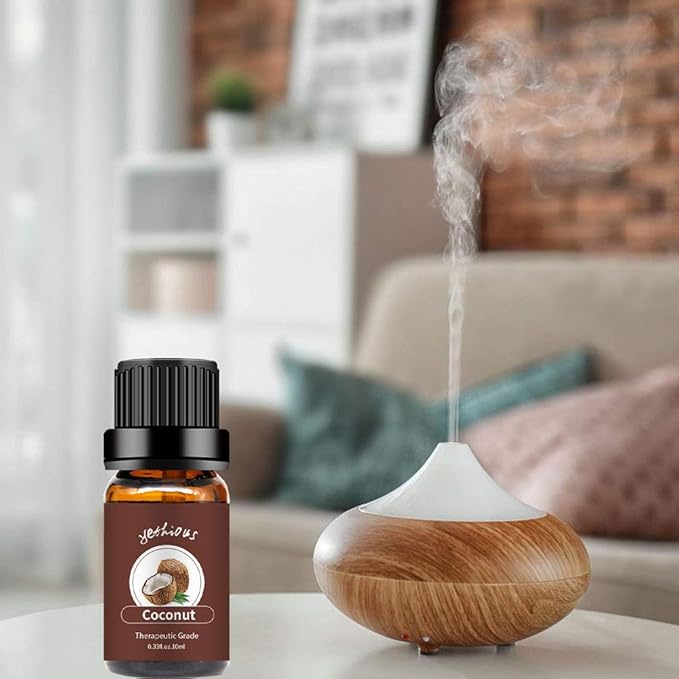 yethious Coconut Essential Oil for Diffuser, Skin, Hair, Massage Pure Natural Organic Coconut Oil 10ml