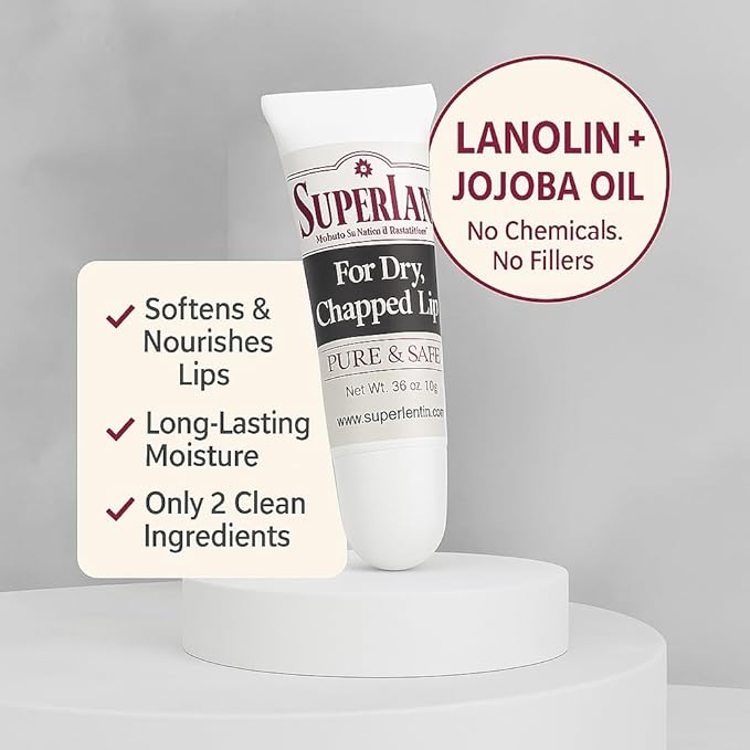 Organic Lanolin Lip Balm - Lip Repair for Hot/Dry Weather - Natural Nipple Cream Lanolin - Moisturizer for cracked lips - Hydrating lip care - Ultra pure jojoba oil - Kosher chapstick (0.35 Oz)