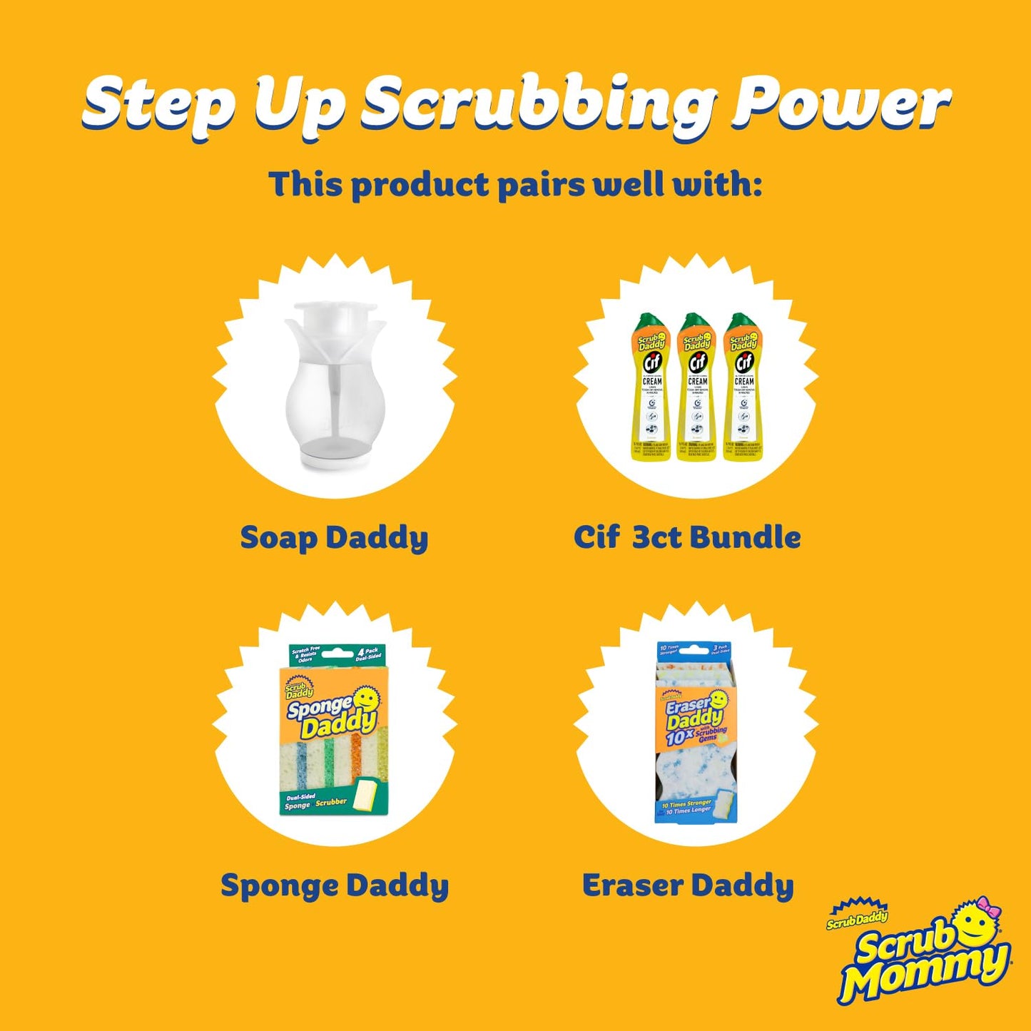 Scrub Daddy Sponges + Household Cleaning Supplies Bundle - PowerPaste Cleaning Putty, Tangerine Clean, PowErase Gel All Purpose Cleaner & Scrub Mommy (3 Pastes & 3 Sponges)