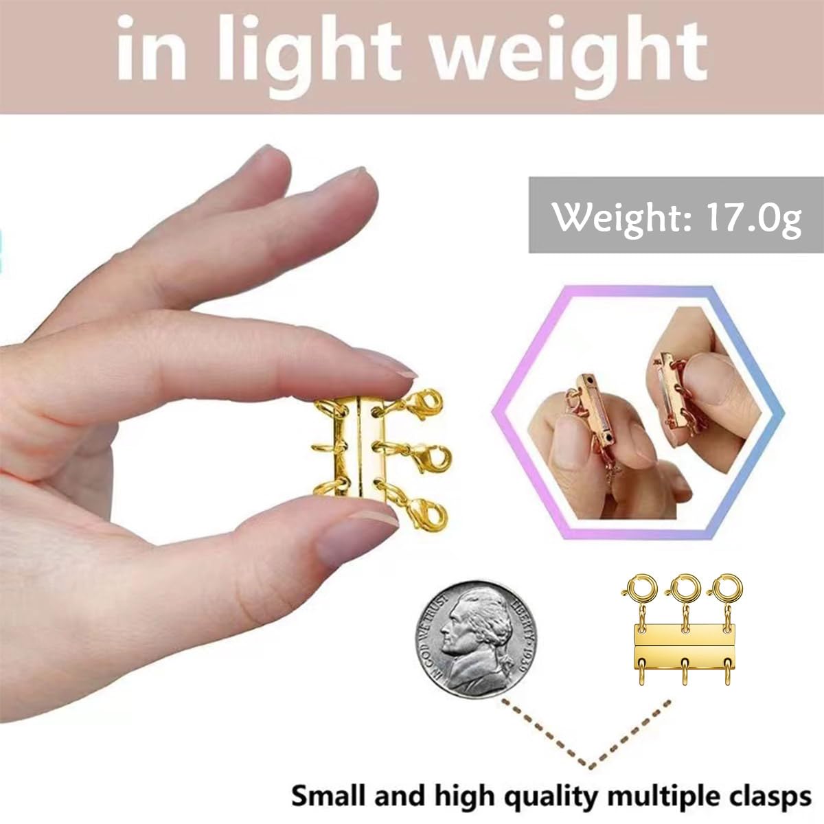 Layering Magnetic Necklace Clasps, Multiple Necklace Clasp,Necklace Clasps for Layered Look，Stainless Steel Chain Link Clasps for Necklaces and Bracelets, Silver, Gold (2golden 3golden B)