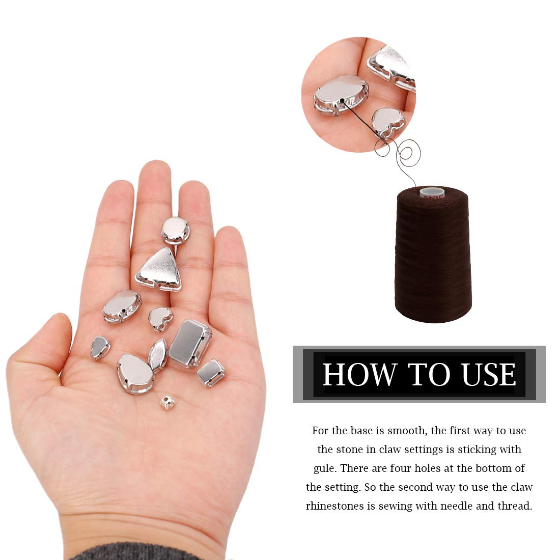 TANOSII Sew on Rhinestones 100 PCS Mixed Shapes Glass Rhinestones Sew on Crystal Gems Mental Flatback with Silver Claw for Jewelry Crafts Clothes Shoes Costume Garment Light Purple