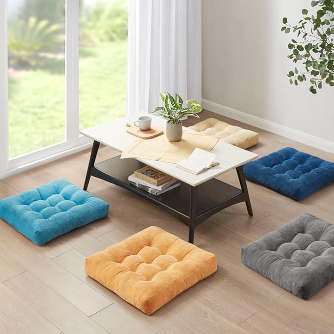 Degrees of Comfort Meditation Floor Pillow, Square Large Pillows Seating for Adults, Gray Tufted Corduroy Cushions for Outdoor Yoga Tatami Fireplace Living Room, Grey, 22x22 Inch