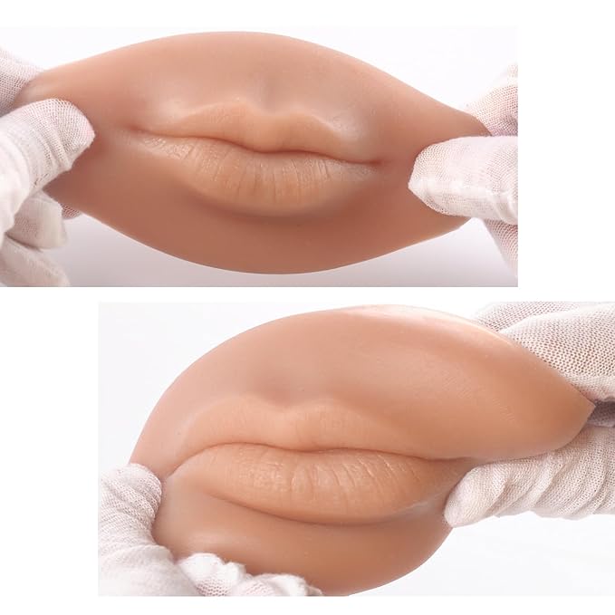 3D Silicone Fake Lips Large with Lipstick for Makeup Tattoo Practice Realistic Artificial Lip Mannequin for Beginners Artists (Charming Smiling Lip,Fair Skin)