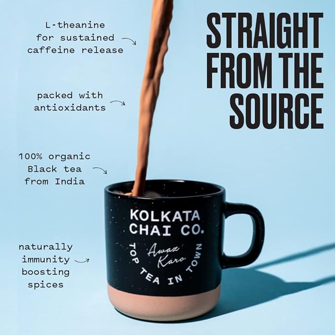 Kolkata Chai Signature Masala Chai & Decaf Masala Chai Tea, Assam Black Tea Combo Pack, Makes 40 cups, Premium loose leaf tea and spice blend, All Natural