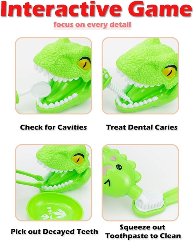 Bundle 19PCS = 9PCS Plastic Simulation Dentist Play Set （Green） + 10PCS Plastic Dinosaur Simulation Dentist Play Set (Mixed Colors)