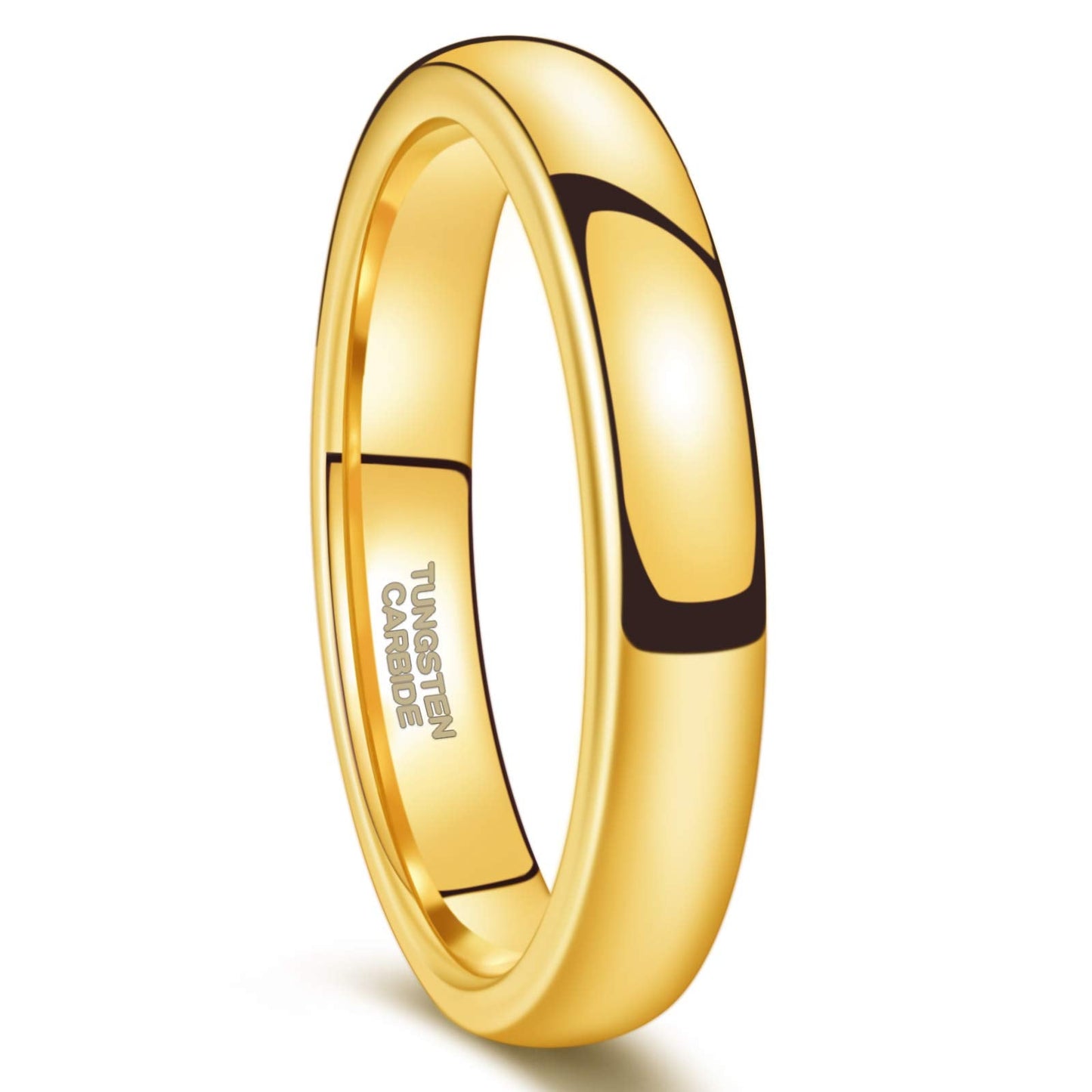 Greenpod 4mm 24K Gold Plated Tungsten Rings for Women High Polish Dome Plain Classic Wedding Bands Comfort Fit Size 6