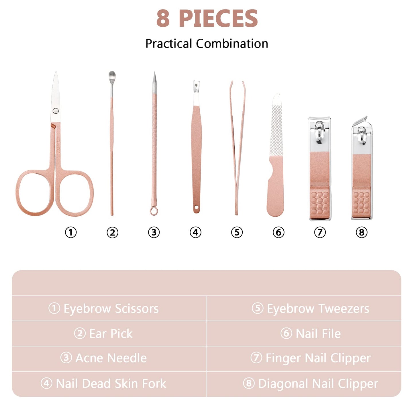 Hanaive 6 Set Manicure Set 48 Pcs Nail Clippers Pedicure Kit Gift for Fathers Day 8 in 1 Stainless Steel Grooming Kit Professional Nail Care Tools with Luxurious Travel Case for Men Women(Rose Gold)