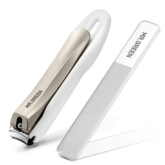 MR.GREEN Nail Clippers Anti Splash Fingernail Cutter Stainless Steel Manicure Tools Nail Scissors Detachable Design Nail Trimmer (L+Nano Glass File)
