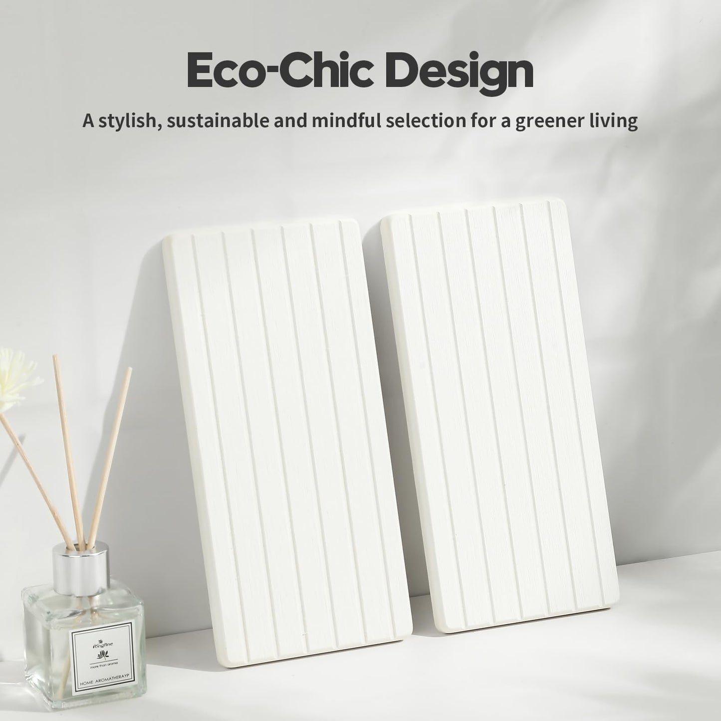 Razborci 2PCS Water Absorbing Stone Drying Tray Mat For Bathroom Sink & Kitchen Counter Faucet Organizer Decor, Quick Dry Dish Soap Dispenser Sponge Holder, Vanity Sink Caddy Bar Coaster,White-8"*3.8"