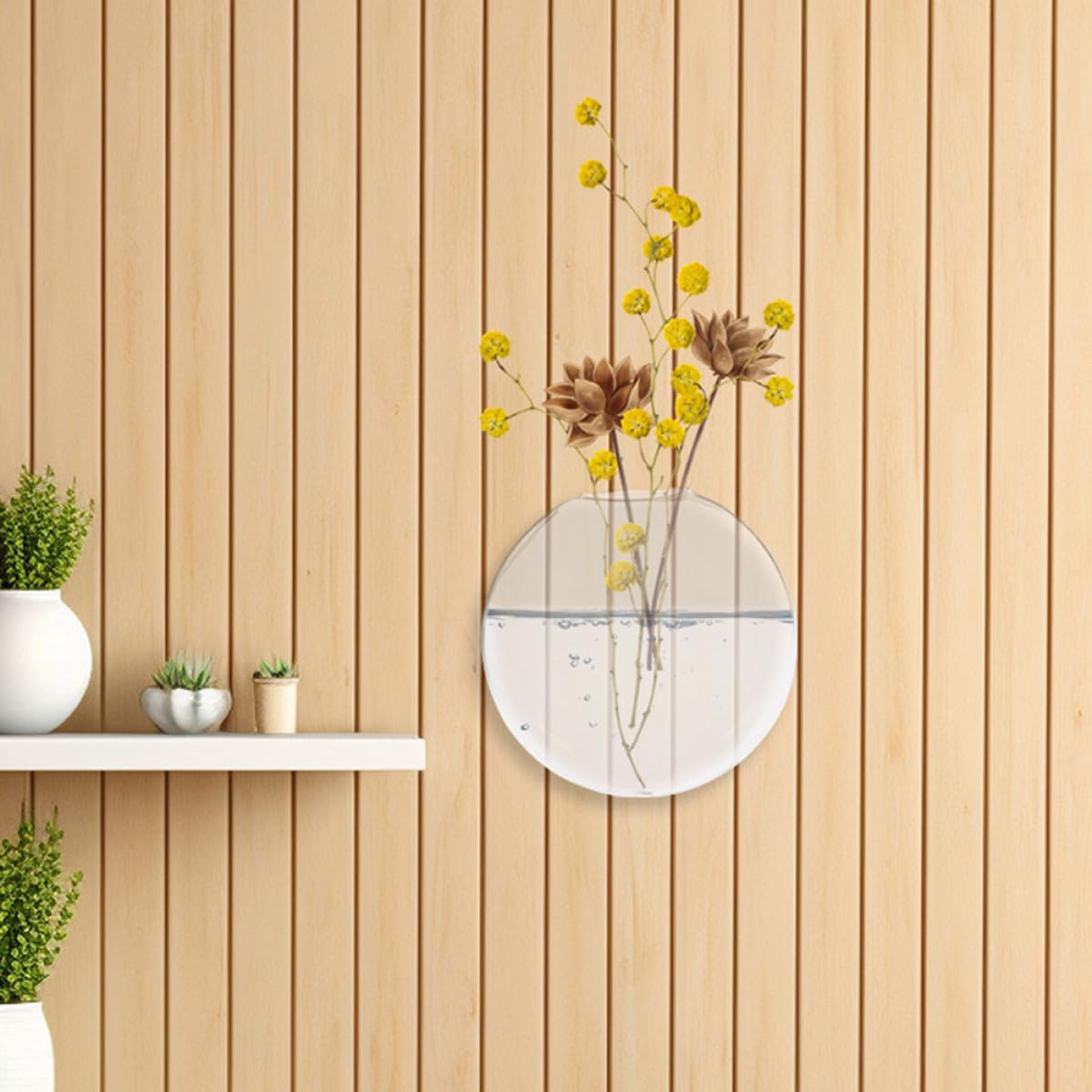 GOOHOCHY 2pcs Wall Hanging Hydroponic Glass Vases Flat Plant Terrarium for Indoor Plant Wall Decor Home and Office