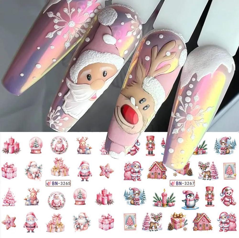 Christmas Nail Art Stickers Snowman Snowflake Water Transfer Nail Decals Xmas Winter Nail Art Decorations Cute Penguin Santa Claus Elk Gingerbread Man Gift Design Nail Foil Sticker for Women DIY Nails
