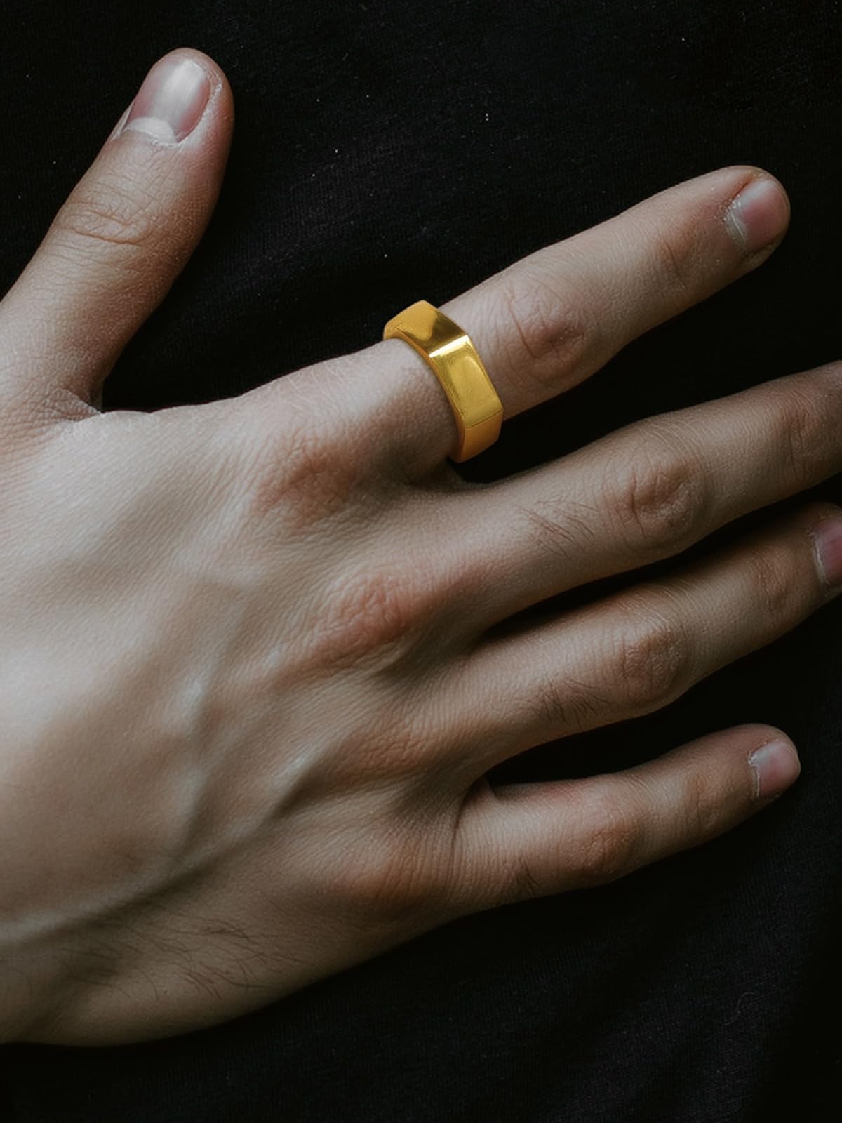 ChainsHouse Personalize Simple Band Rings 18K Gold Plated Geometric Hexagon Biker Ring for Men Women, Size 7