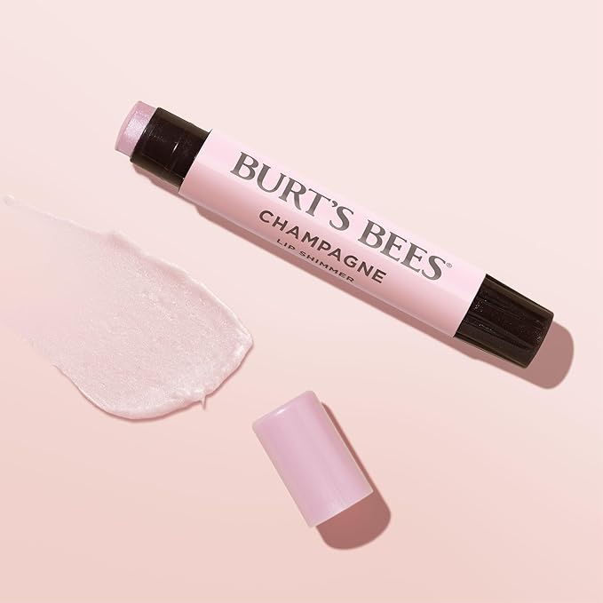 Burt's Bees Shimmer Lip Tint Set, Tinted Lip Balm Stick, Moisturizing for All Day Hydration with Natural Origin Glowy Pigmented Finish & Buildable Color, Champagne (4-Pack)