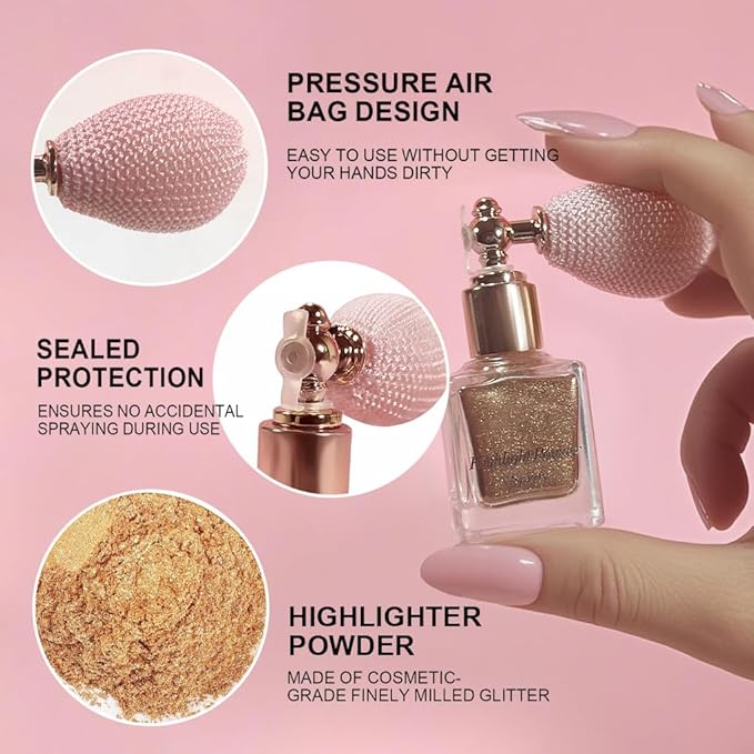 Bronze Highlighter Spray, Professional Shiny Glitter Spray for Eyeshadow Face and Body Luminizers, Loose Shimmer Powder Makeup Mist for Women Kid Rave Outfits Festival Accessories