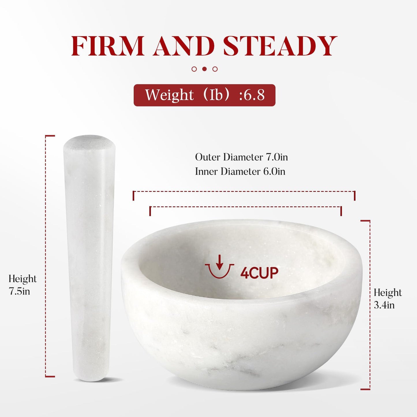 Koville Marble Mortar and Pestle Set, 7"-4 Cups Grinder Bowl for Guacamole, Salsa, Pill Crusher, Spice, Herb, Garlic, Nut, Heavy Duty Grinder for Kitchen(Namib Fantasy)