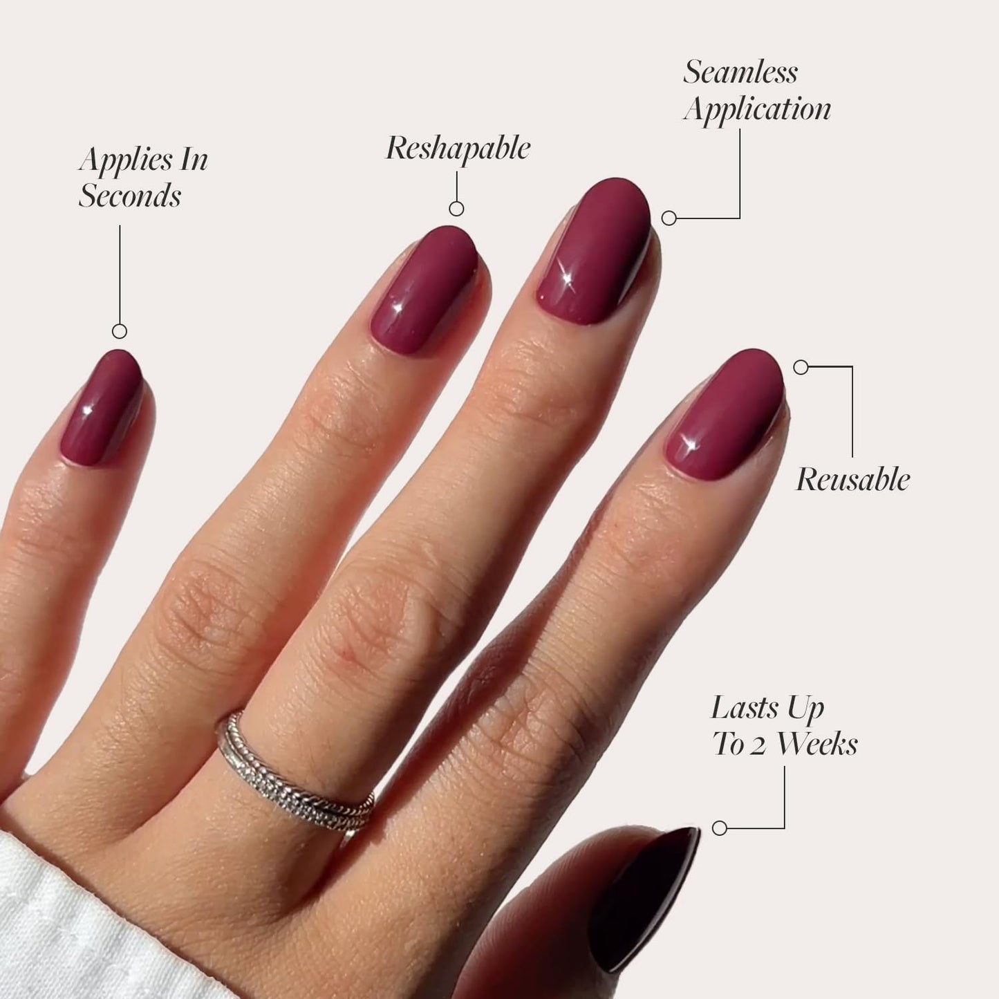 Glamnetic Press-On Nails Bundle - Jet Black & Berry Maroon | Short Squoval Black Fake Nails with a Glossy Finish | Dark Red Maroon Short Round Nails | Durable, Salon-Quality Nail Kits