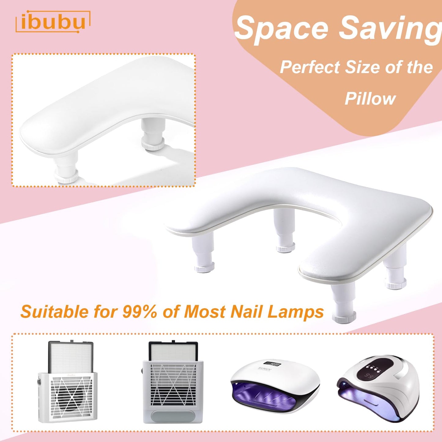ibubu Upgrade Nail Arm Rest Height Adjustment U-Shaped Manicure Hand Rest Pillow Cushion Soft PU Leather Detachable Nail Art Hand Stand Holder for Nails Tech White