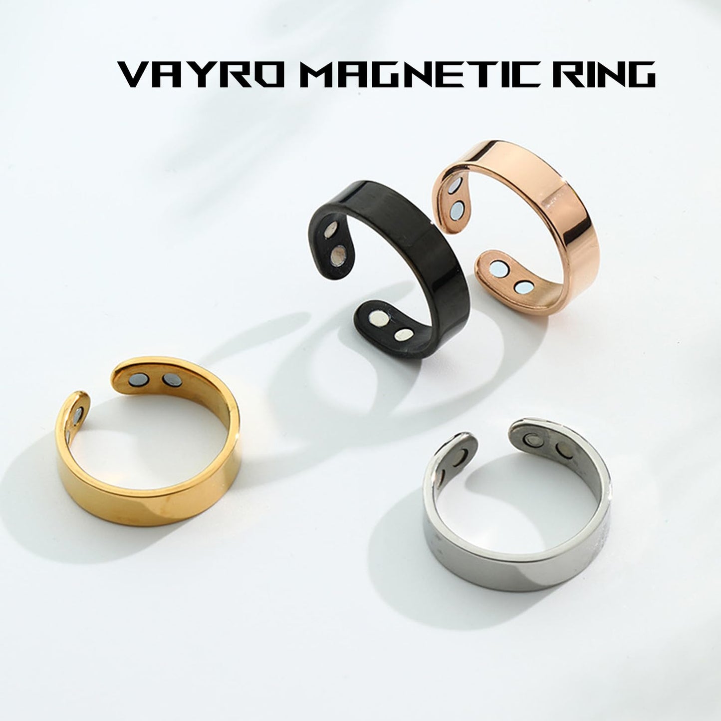 Wryhaul Vayro Magnetic Ring for Women and Men, Vayro Adjustable Open Lightweight Water-Resistant Vitality Rings (Rose Gold)