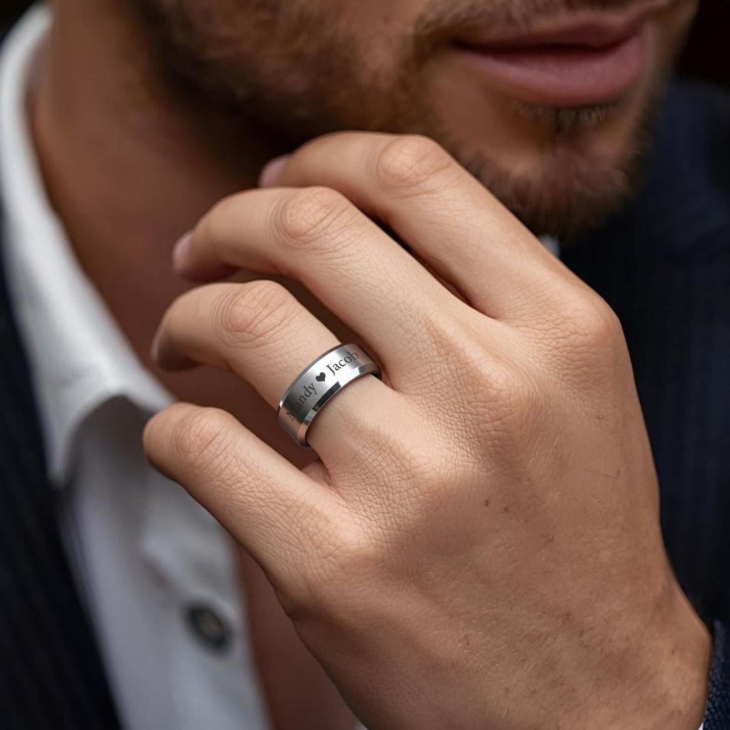 VNOX Mens 8mm Brushed Matte Tungsten Carbide Classical Simple Plain Personalized Custom Name Date Wedding Band Wedding Engagement Ring,Silver,Size 11