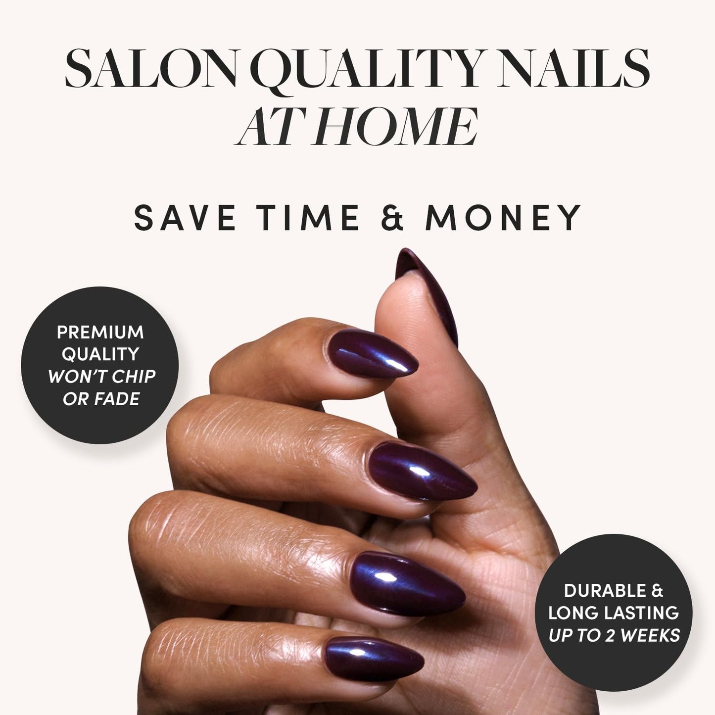 Glamnetic Press-On Nails Bundle - Jet Black & Burgundy Chrome | Short Squoval Black Fake Nails with a Glossy Finish | Short Almond Fake Nails with a Metallic Chrome Finish | Durable, Salon-Quality Nai