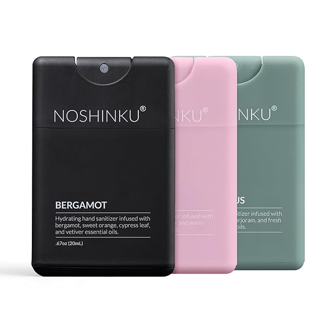 Noshinku - Refillable Hand Sanitizer Discovery 3-Pack, Travel Size Spray with Hydrating Botanical Oils, Natural Ingredients, All Natural Fragrances, Sugarcane Derived Alcohol, No Parabens, No Dyes