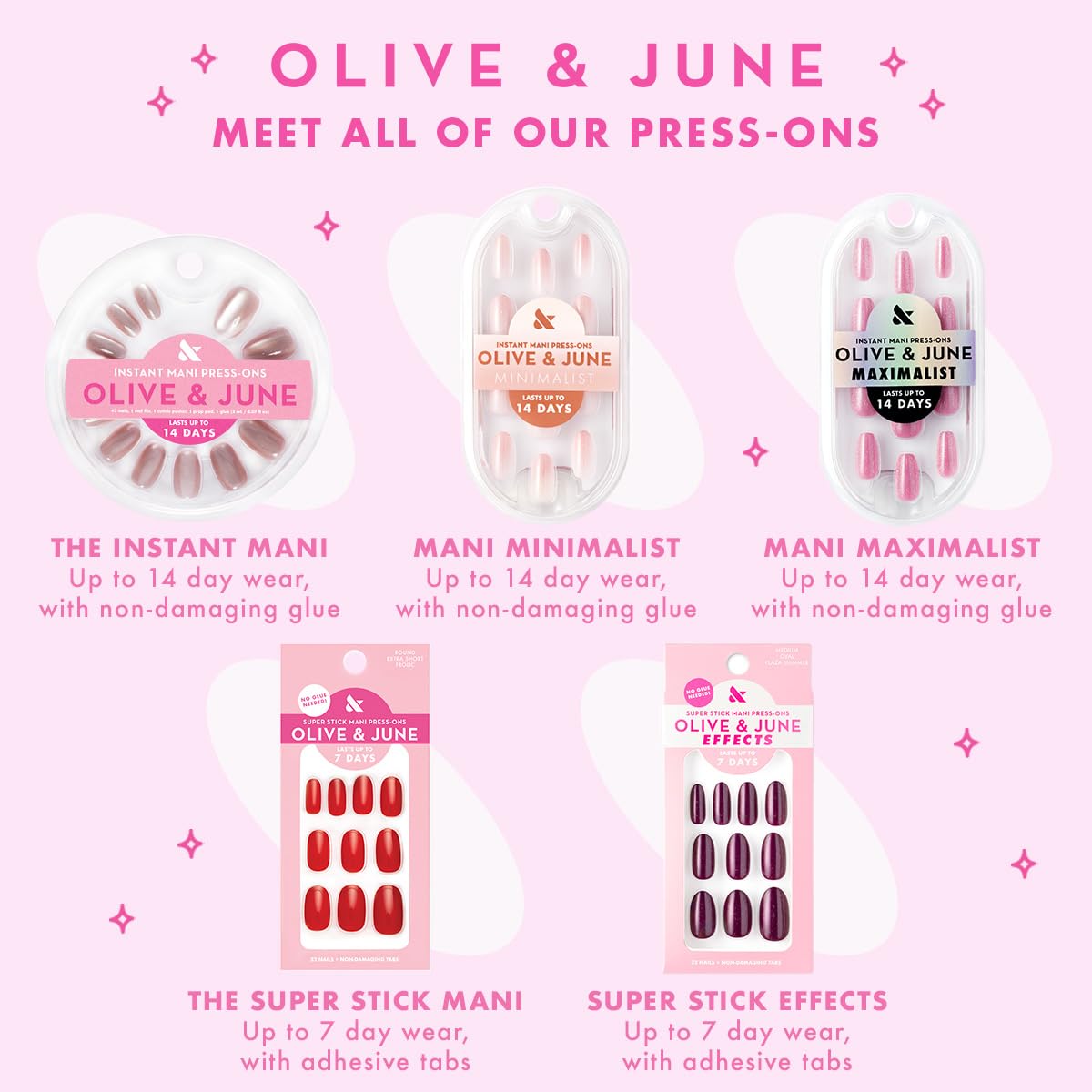 Olive & June Instant Mani Press-On Nails (Glue) | 42 Fake Nails, 21 Sizes | Non-Toxic, Long-Lasting Recycled Materials Realistic Look | Spring Flowers & Patterns | Short, Round | CCT Gradient