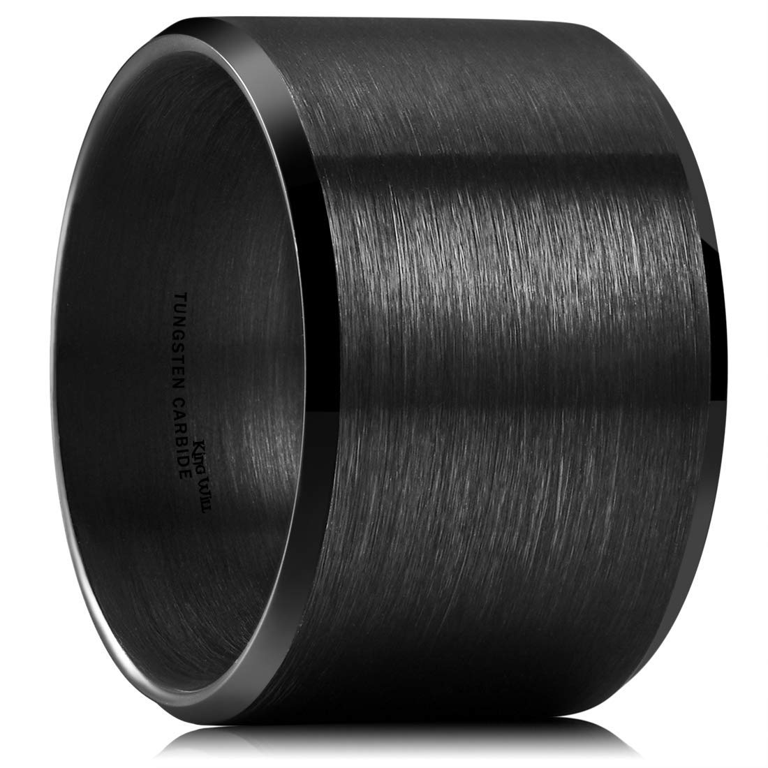 King Will Black-15mm Basic Wedding Ring For Men with Brushed Matte Surface Beveled Polished Edge Comfort Fit 7