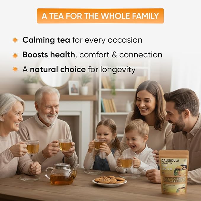 Calendula Loose Tea – 8 oz Size - Marigold & Dried - Calendula Tea Bulk Flowers Gluten-Free and Caffeine-Free Herbal tea for Relaxation, Wallness, From real Flowers with Smooth Taste