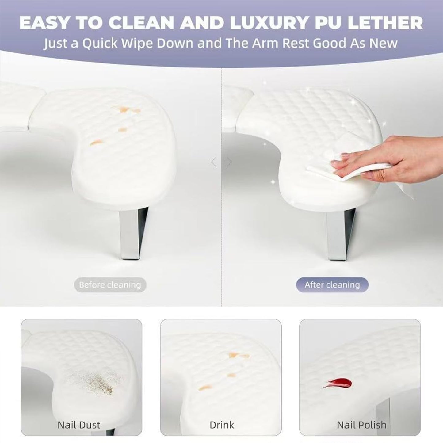 Arm Rest for Nails,U-shaped Manicure Nail Hand Rest Pillow Cushion,Foldable PU Leather Nail Tech Arm Rest for Nails Tech,Foot Hand Rest (White)