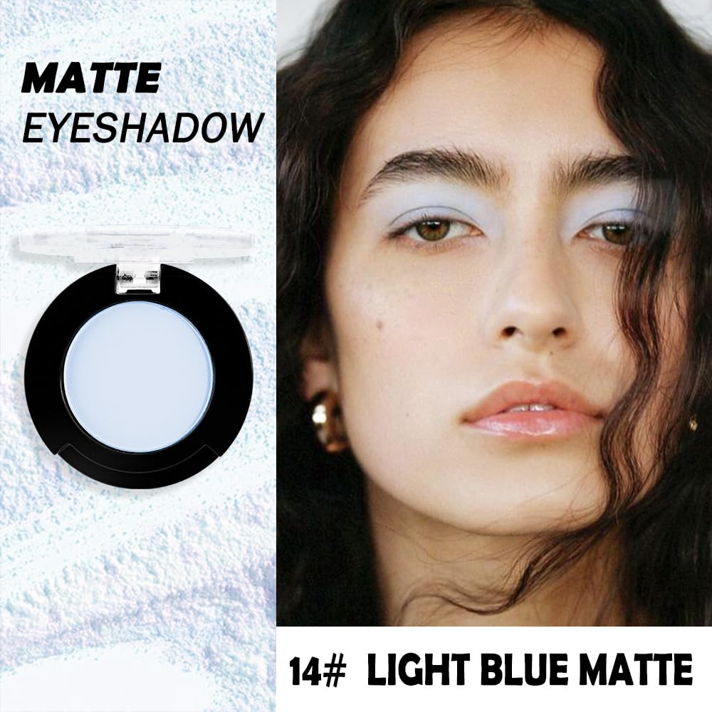 Monochrome Pressed Eyeshadow, Matte Blue Waterproof Neutral Powde Mini Eyeshadow, sombras para ojos, Talc, Paraben & Cruelty Free (C10#Matte Blue)