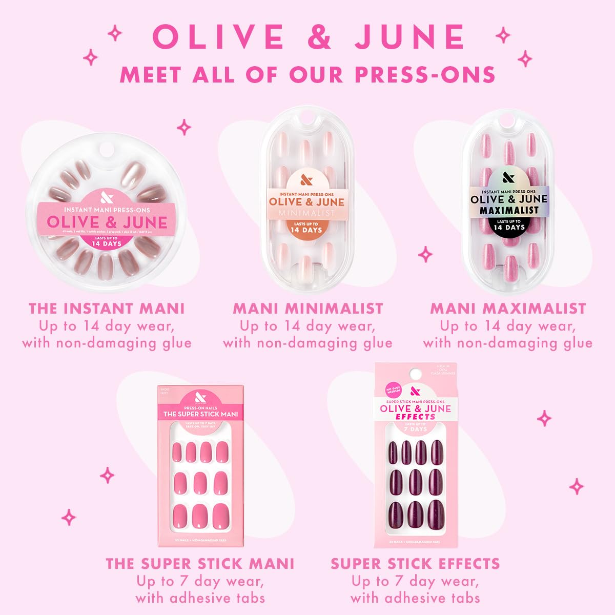 Olive & June Classic Super Stick Mani Press On Nails | No Glue Needed | 32 Tab Nails 16 Sizes | Non-Toxic Tabs Non-Damaging 7-Day Wear | Spring Flowers & Patterns | Short, Round | Rink Pastel Blue