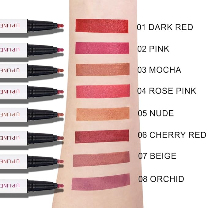 Kaely 3Pcs Pink Rose Pink Orchid Longwear Liquid Lip Liner Waterproof, 24 Hour Long Lasting Lip Liner Stain Marker Pen, 2-in-1 Matte Semi Permanent Lipliner & Lipstick, 02+04+08