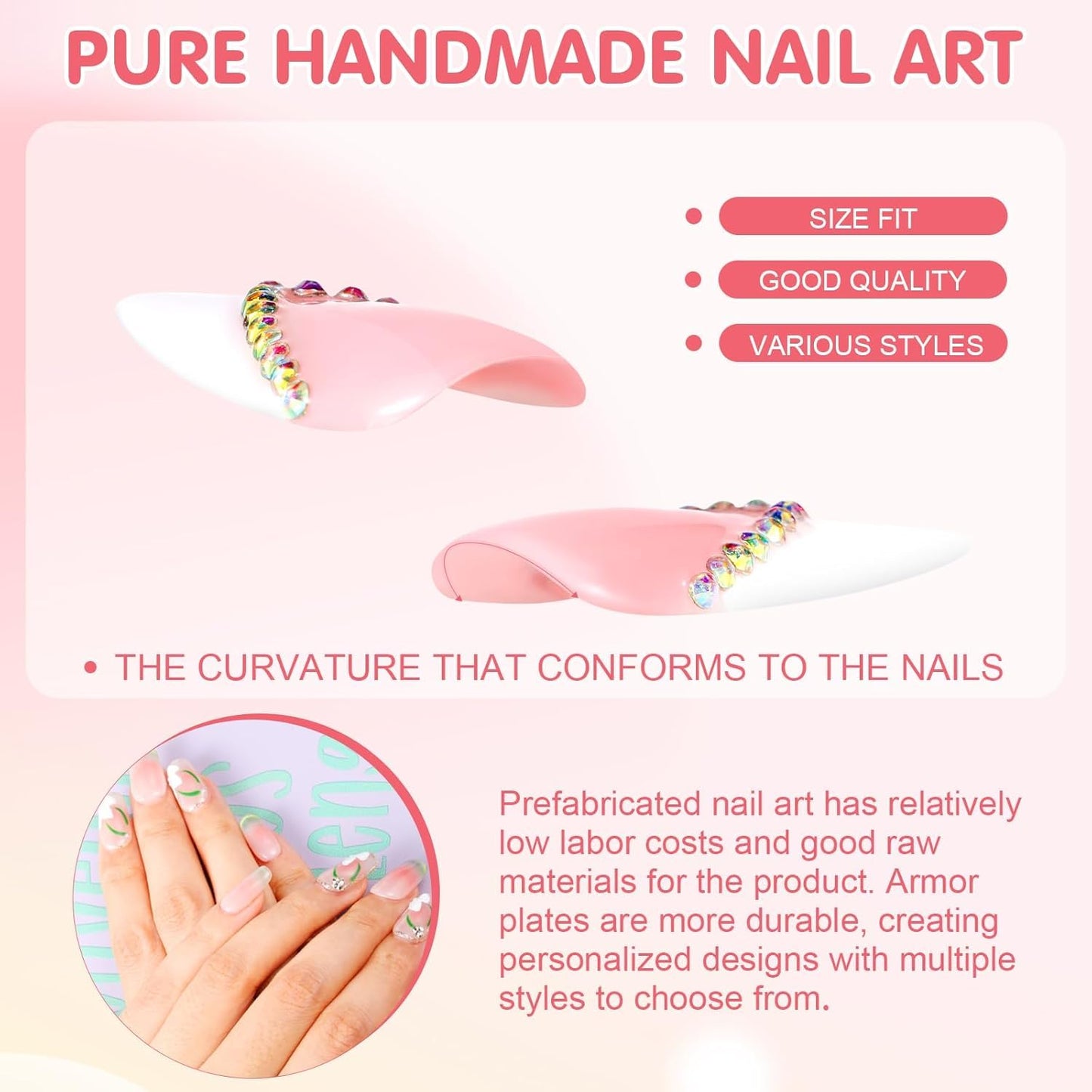 Yabonica 10Pcs Handmade Press On Nails (064P, M)
