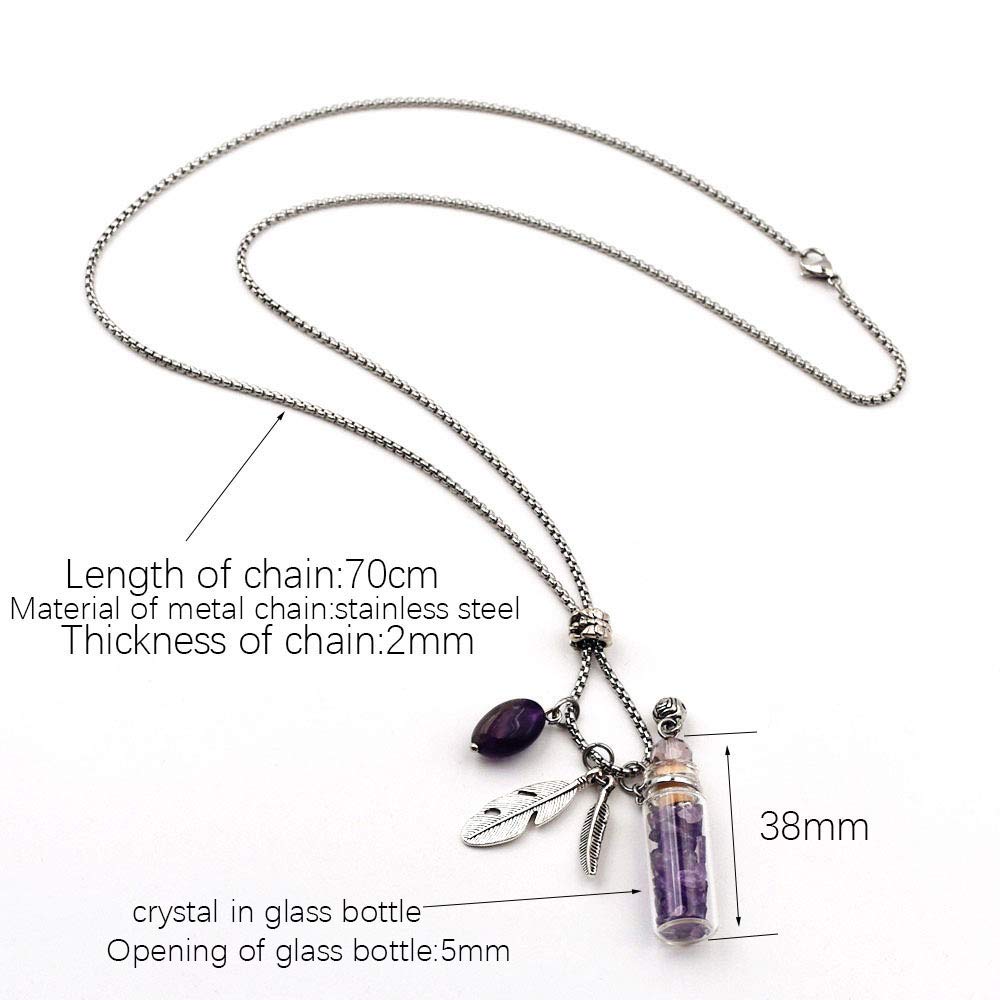 CoolDIY Aromatherapy Essential Oil Diffuser Necklace Locket Pendant Stainless Steel Perfume Necklace Crystal stone Glass vial Necklace (Transparent)