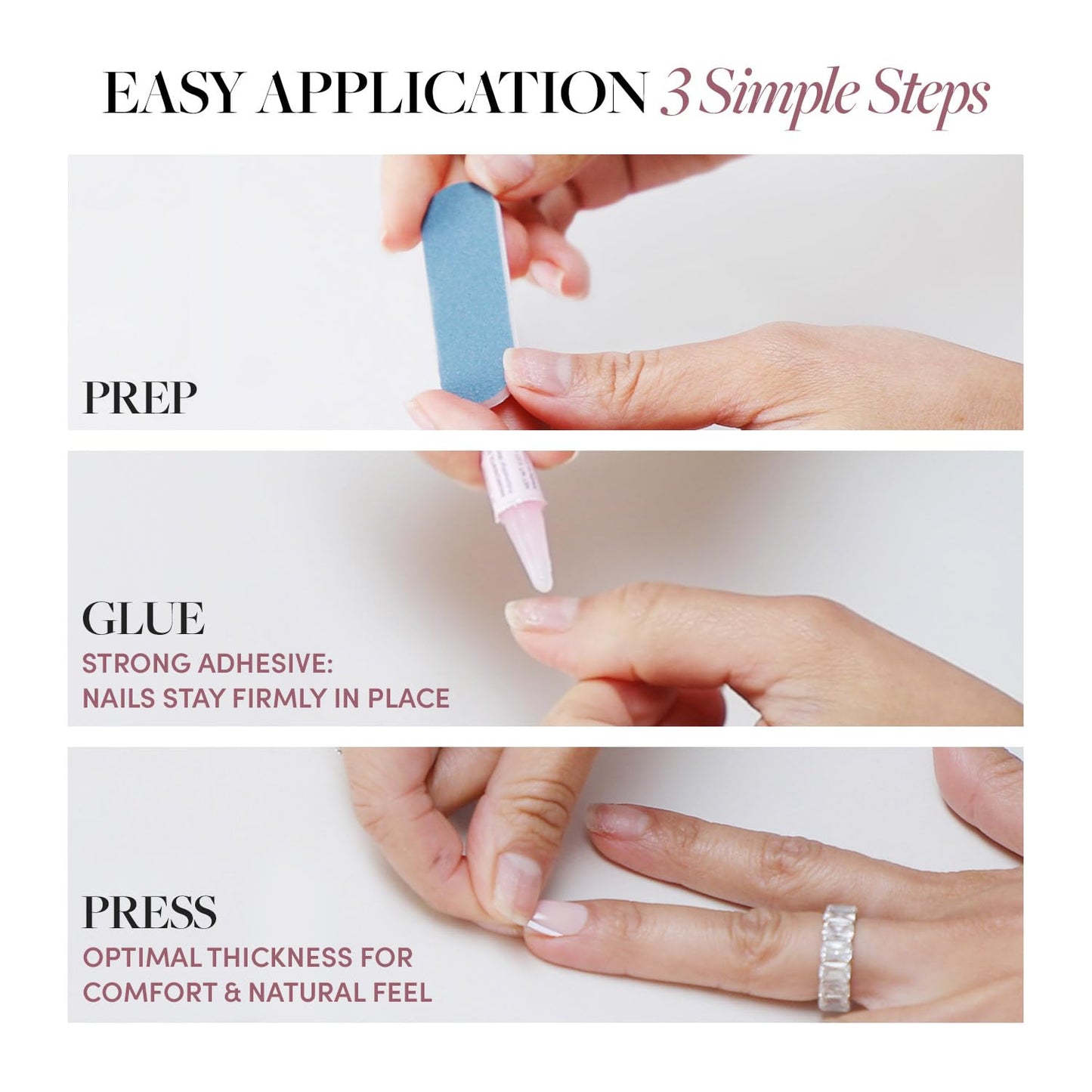 Glamnetic Press-On Nails Bundle - Fall Mauve, Berry Maroon & Cherry Glaze | Opaque Muted Blush Mauve Oval False Nails | Opaque Dark Red Maroon Short Round False Nails | Round Bright Cherry