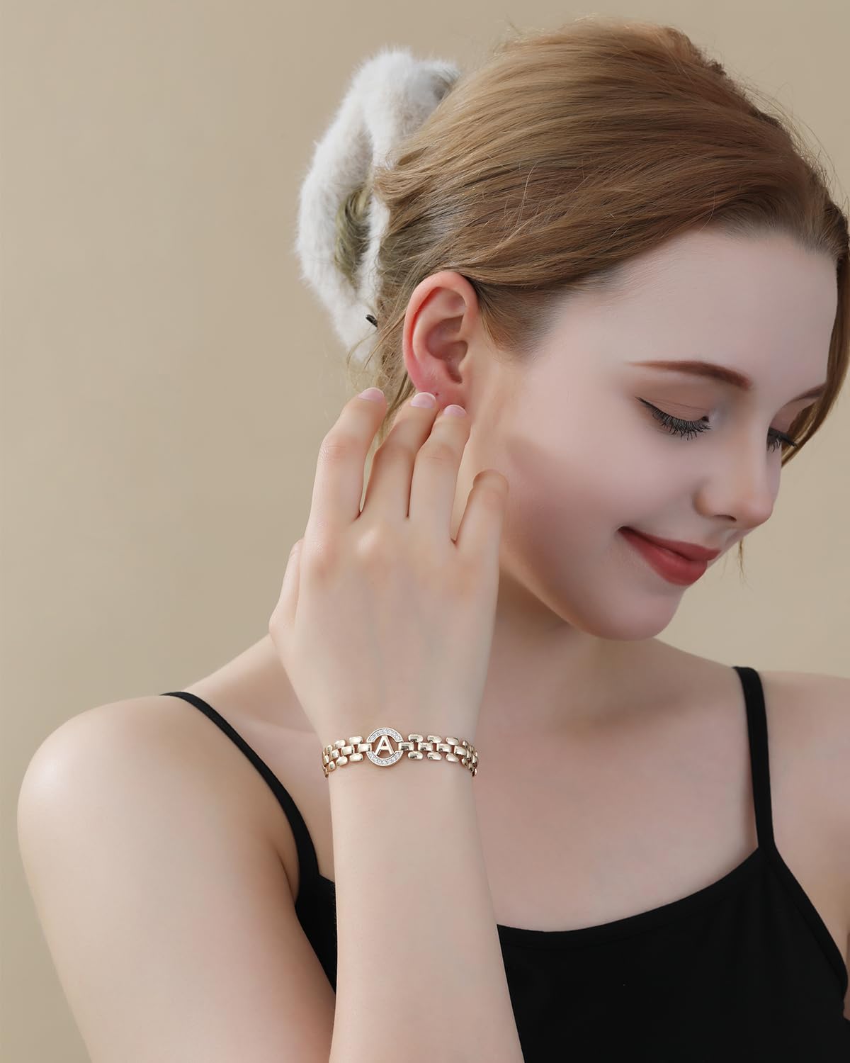 WEDDINEN Initial Bracelet, 14K Gold Plated Letter Bracelet for Women, Thick Bangle Wrist Gold Alphabet Charm Chain, Christmas Jewelry Gifts