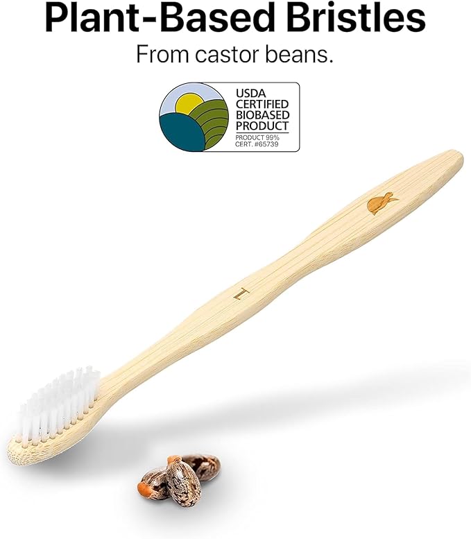 Sea Turtle Bundle Toothbrush and Swabs, Plant-Based Bristles Bamboo Toothbrushes (4 Pack) and Bamboo Cotton Swabs (500 Count)