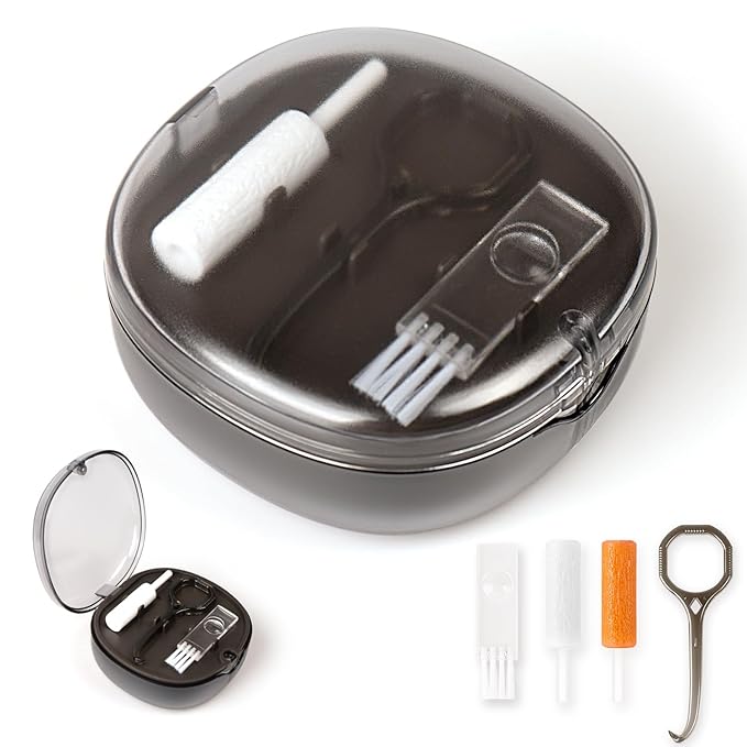Newly designed double-layer retainer container case, special retainer case (with removal tool and brush), gift for women and men, compatible with Invisalign - Gray