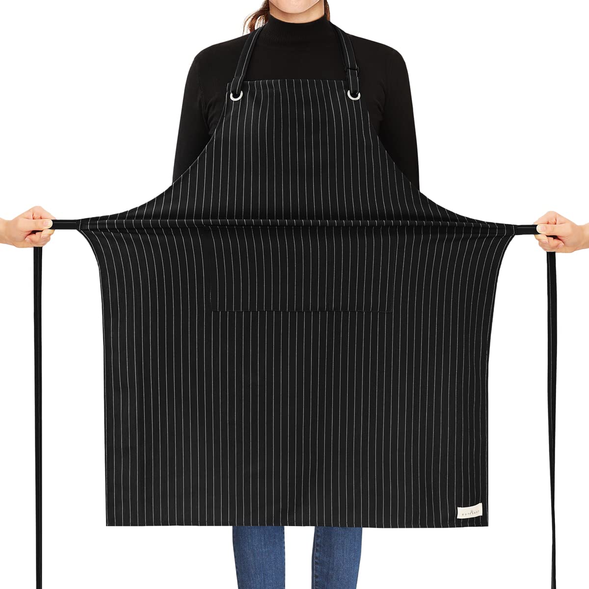 ROTANET Stripe Stretch Apron for Men Women Chef Big and Tall Large Striped Aprons with Pockets for Kitchen Cooking Waterproof Black