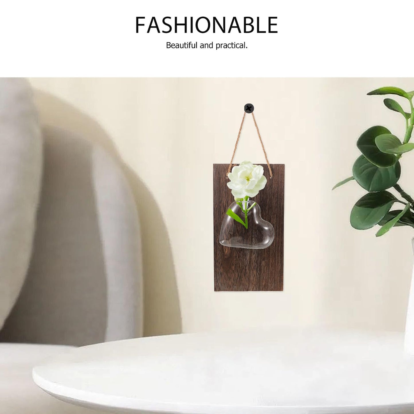 TOMETURE Wall Mounted Glass Hydroponic Flower Vase with Wooden Stand, Indoor Plant Terrarium for Home Décor and Green Plant Propagation