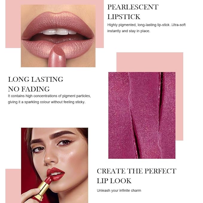 Nude Metallic Lipstick Lip Gloss for Women,Lightweight Shimmer Frosted Long Lasting Lipstick,Glitter Lip Stain Waterproof Smudge Proof 24 Hour Full Coverage Lip Makeup,Vegan