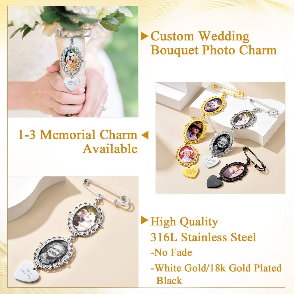 Custom4U Wedding Bouquet Photo Charm Oval Bridal Memorial Pins Custom