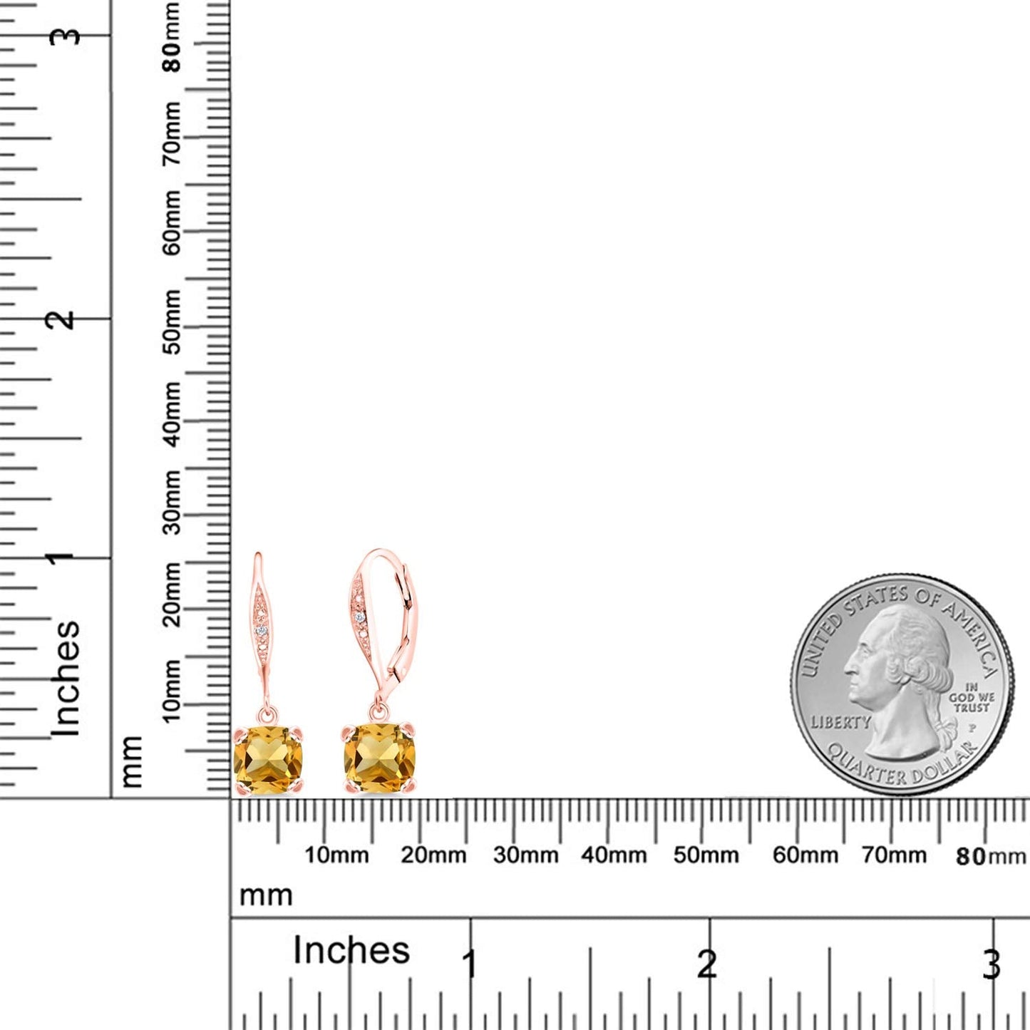 Gem Stone King Drop Dangle Earrings For Women | 7MM Cushion Cut Gemstone Birthstone and Diamond | 925 Sterling Silver | Jewelry Gift for Mom Wife Her | Citrine-November | Rose Gold