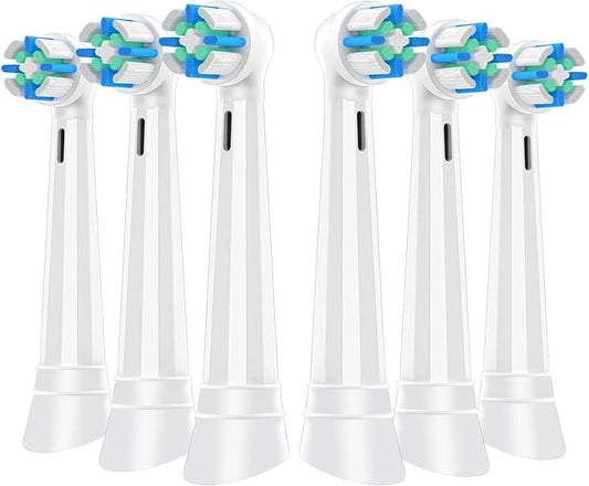 6 Pack Replacement Heads with Medium Soft Bristles Compatible with Oral b IO 2/3/4/5/6/7/8/9/10 Series Electric Toothbrush, IO Brush Heads Compatible with Oral b (White)
