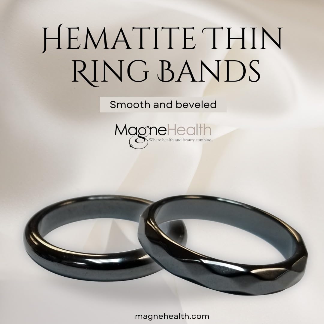 MAGNEHEALTH Hangover Ring, Thin Beveled Magnetic Hematite Band Ring, Hematite Band in Beveled Design for Magnetic Acupuncture Ring - Size 6