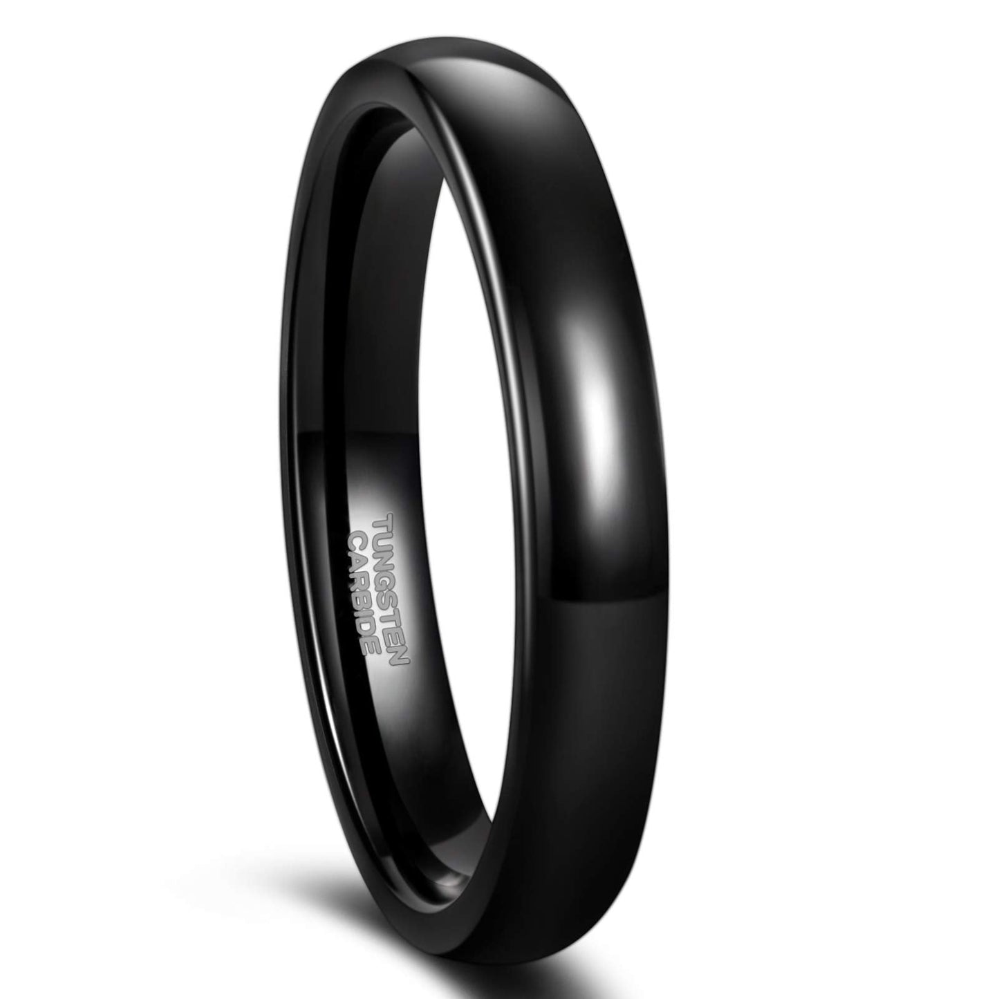 Greenpod 4mm Tungsten Ringss for Women High Polished Plain Dome Black Wedding Band Comfort Fit Size 6