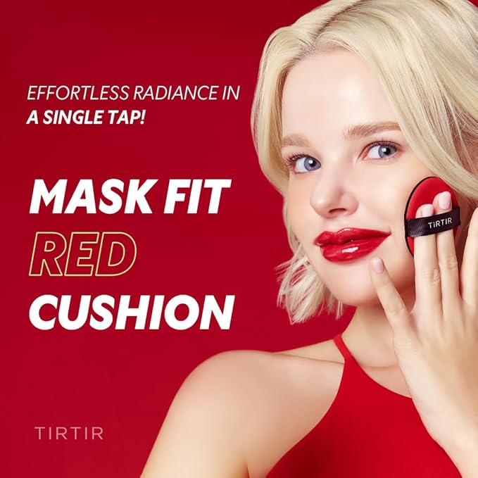 TIRTIR Mask Fit Red Cushion Foundation | Full coverage, Weightless, Skin fit, Satin Glow Finish, Korean Makeup BB Foundation, beauty, Tattoo cover up, Buildable (#17N Vanilla, 0.63 Fl Oz)
