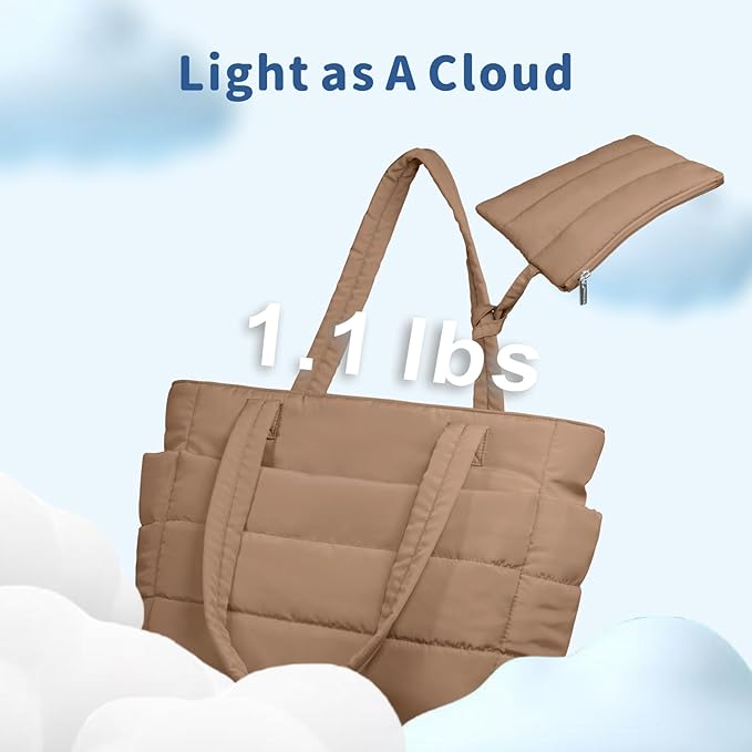 TOPDesign Puffer Tote Bag for Women, Lightweight Puffy Handbag with Compartments, Quilted Shoulder Bag for Work, Travel, Gym