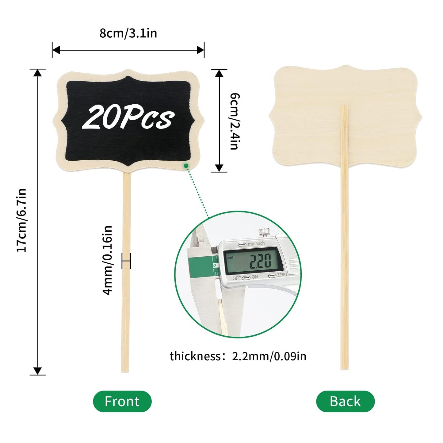 KINGLAKE 20 Pcs Wood Chalkboard Plant Tag, Wooden Stakes Plant Labels Blackboard Garden Tags