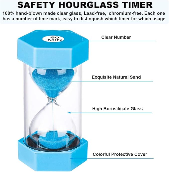 SuLiao Hourglass Sand Timer: 10 Min, Blue Plastic Sand Watch - Colorful Hour Glass Timer for Kids, Games, Classroom, Kitchen, Decorative